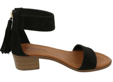 Top Moda Women's Tassel Fringe Zip Back Block Heel Sandal