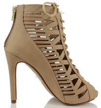 Paprika Women's Tinley Peep Toe Cut Out Corset Lace Up Stiletto Heel Dress Sandal