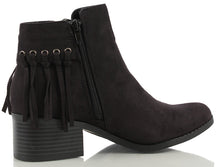 City Classified Women's Bean Faux Suede Fringe Stacked Heel Ankle Bootie, Cognac, 7 M US