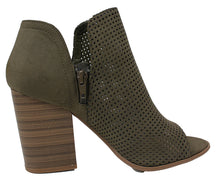 Soda Women's Open Toe Perforated Stacked Block Heel Ankle Bootie