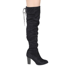 Qupid Zinc-01 Women's Lace Up Back Stretchy Over The Knee Stacked Chunky Boots