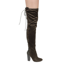 Chase & Chloe EE81 Women's Thigh High Corset Lace Up Stacked High Heel Boots