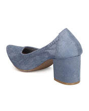 Wild Diva GA63 Women Faux Suede Pointy Toe Elastic Trim Chunky Heel Pump