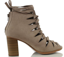 Delicious Women's Hewitt Faux Suede Lace Up Thick Crisscross Lace Stacked Heel Ankle Bootie