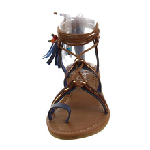 Refresh ID48 Women's Gladiator Strappy Lace Up Tassel Flat Beach Sandal