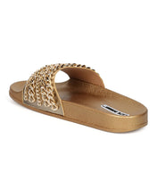 Cape Robbin Moira-18 Women Metallic Chained Flat Sandal - Casual Lounge Street Fashion Open Toe Slide