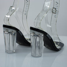 Womens Lucite Clear Cinderella Block Heel Transparent Sandal Slides-Sandals