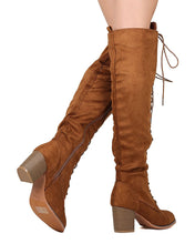 Nature Breeze FI01 Women Faux Suede Over The Knee Lace Up Chunky Heel Combat Boot