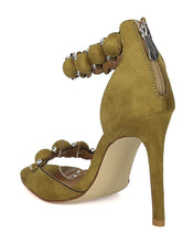 Cape Robin Alza-45 Women Velvet Pom Pom Stiletto Sandal Ankle Strap Sandal