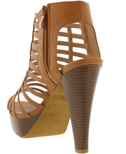 Top Moda EH44 Women's Strappy Caged Gladiator Zipper Block Ankle Booties Heels