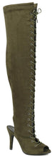 Forever Link Women's Lace Up Thigh High Peep Toe Boot