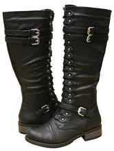 Cambridge Select Women's Strappy Lace-Up Knee High Combat Stacked Heel Boot