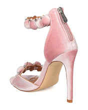 Cape Robin Alza-45 Women Velvet Pom Pom Stiletto Sandal Ankle Strap Sandal