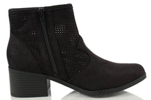 City Classified Women's Weezie Perforated Faux Suede Cowboy Low Stacked Heel Ankle Booties