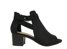 City Classified Women's Cutout Side Strap Mid Black Chunky Heel Fashion Ankle Bootie Boots