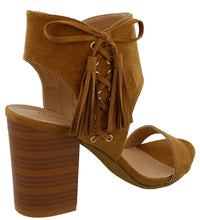 Top Moda Women's Lace Up Side Tassel Fringe Stacked Chunky Heel Sandal