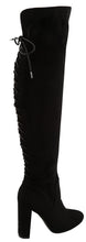 Top Moda Women's Over the Knee Drawstring Back Lace Stacked Block Heel Boot