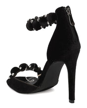 Cape Robin Alza-45 Women Velvet Pom Pom Stiletto Sandal Ankle Strap Sandal