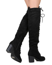 Nature Breeze FI01 Women Faux Suede Over The Knee Lace Up Chunky Heel Combat Boot