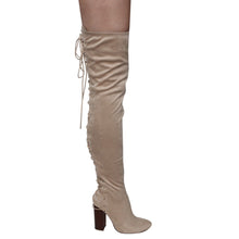 Chase & Chloe EE81 Women's Thigh High Corset Lace Up Stacked High Heel Boots