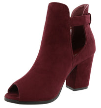 Top Moda Women's Buckle Open Side Peep Toe Block Heel Ankle Bootie