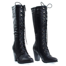 Women's Fashion Military Combat Boots w Chunky Block Heel, Faux Wood