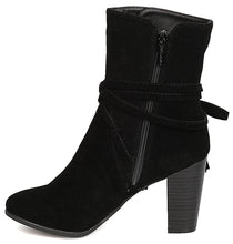 Breckelle's Women's Wrap Around Tassel Western Chunky Stacked Heel Ankle Bootie
