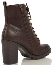 Soda Women's Malia Faux Leather Lace Up Chunky Ankle Boot