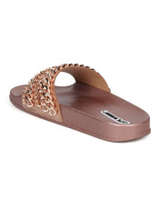Cape Robbin Moira-18 Women Metallic Chained Flat Sandal - Casual Lounge Street Fashion Open Toe Slide