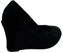 Top Moda Shoes Women's Odell-88 Round Toe Slip On Faux Suede Nubuck Mid Heel Wedge Pumps