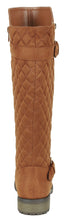 Calf High Biker Boots, Quilted Panel, Stack Heel & Threaded Lug Sole