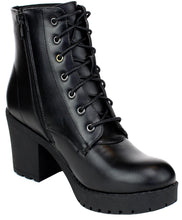 Refresh Footwear Women's Lace-Up Combat Chunky Stacked Heel Ankle Bootie