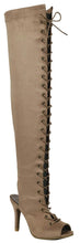 Forever Link Women's Lace Up Thigh High Peep Toe Boot