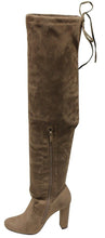 Top Moda Keen-1 women's almond toe chunky heel tie up side zip suede knee high boots
