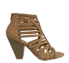 LEXIS! Women's Braided Strappy Cage Stacked Mid Heel Ankle Bootie