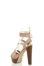 Breckelles Womens Peep Toe Leg Wrap Lace Up Thick High Heel Pump Sandal Shoes