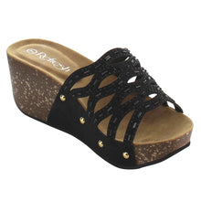 Refresh IF01 Women's Cutout Stud Rhinestone Slide In Wedge Sandal
