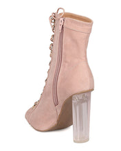 Wild Diva Women's Faux Suede Corset Lucite Block Heel Bootie