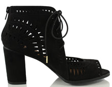 Delicious Women's Yorker Faux Suede Cutout Lace Up Open Toe Stacked Heel