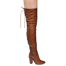 Chase & Chloe EE81 Women's Thigh High Corset Lace Up Stacked High Heel Boots