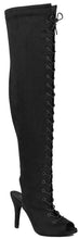 Forever Link Women's Lace Up Thigh High Peep Toe Boot