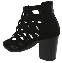 Top Moda Women's Laser Cutout Open Toe Chunky Stacked Heel Ankle Bootie