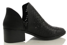 City Classified Women's Tiny Dash Perforations Western V Cutout Side Low Stacked Heel Ankle Bootie
