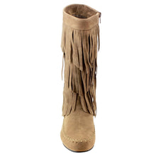 Refresh AD38 Women's Fringe Moccasin Flat Heel Zipper Under Knee High Boots
