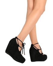 DBDK Women's High Platform Ghillie Ankle Strappy Round Closed Toe Wrapped Wedge