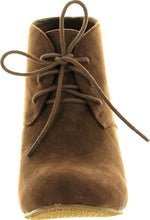 Anna Sally-5 Womens Adorable Almond Toe Lace Up Wedge Ankle Bootie