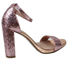 Delicious Women's Glitter Open Toe Ankle Strap Block Heel Sandal
