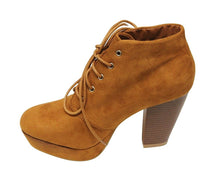 Bella Marie Goldie-21 Women's almond toe platform lace up chunky heel ankle high suede booties