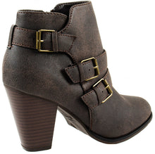 Forever Shoes Women's Camila-64 Leather PU Ankle Booties Strappy Upper with High Chunky Block Heel