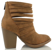 Soda Women's Kelly Cut Out Strappy Stacked Chunky Ankle Bootie